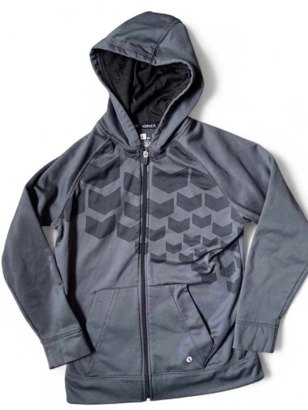 Grey zip up hoodie with black accents Size L #athleisure